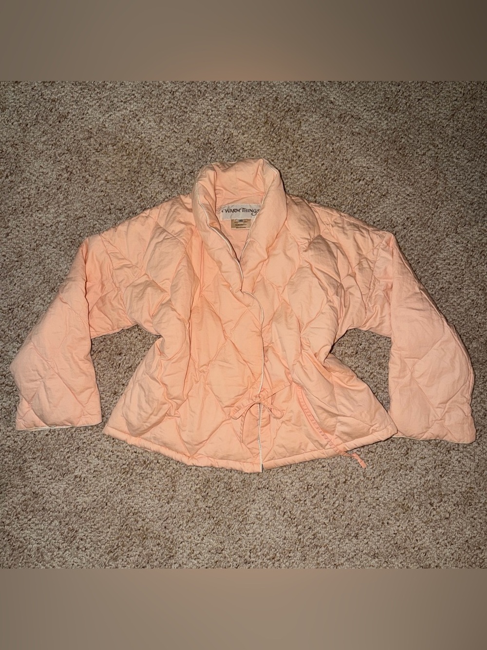 Vintage Warm Things Peach Pink Quilted Down-Filled Jacket XS